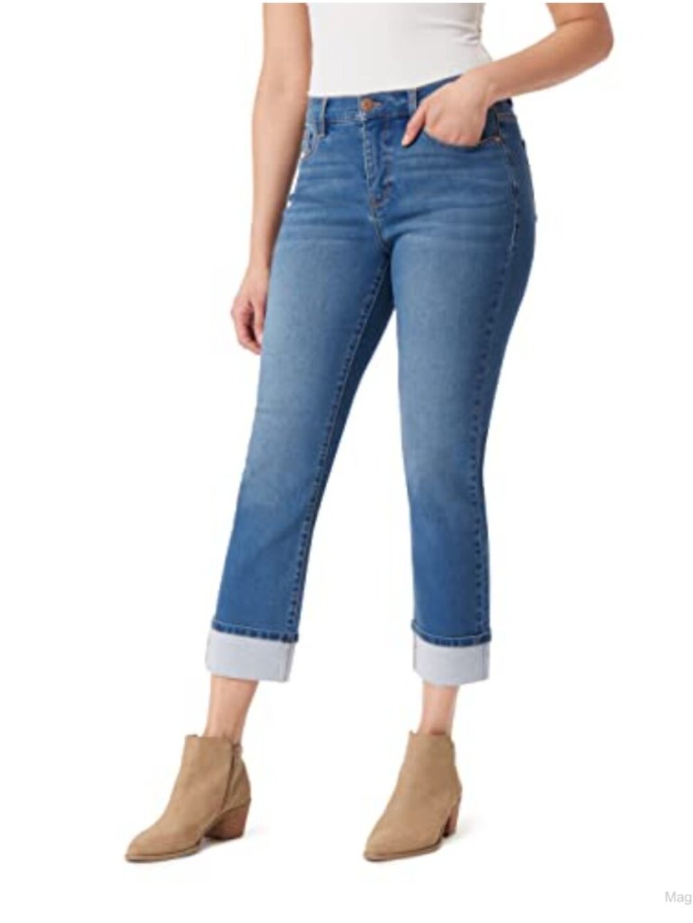 High Rise Ankle Skinny Jeans Cuffed Tummy Tech Stretch